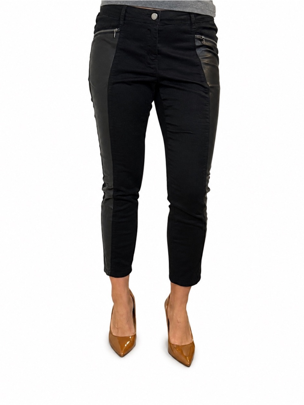 Natalie Black Skinny Ankle Pants with Faux Leather Panels L/G (size 8-10)